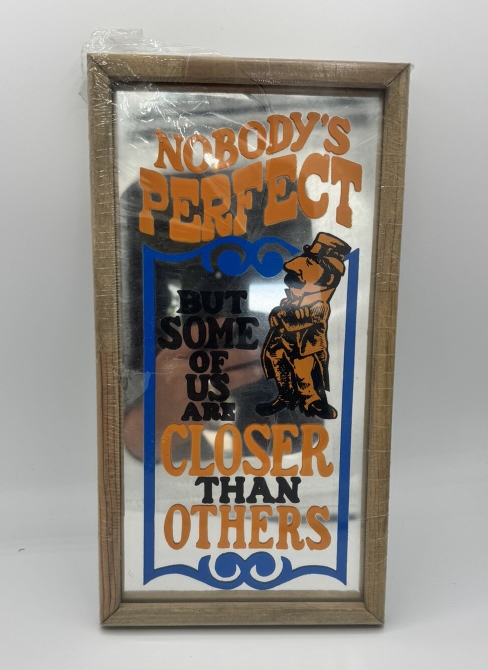 Vtg Novelty Mirror Framed Nobody's Perfect But Some Of Us Are Closer Than Others